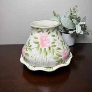 Yankee Candle Floral Rose Ceramic Large‎ Jar Shade and Tray Set Pink Green White